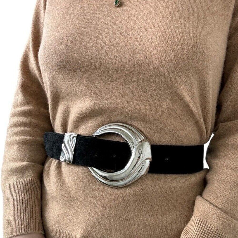 Silver and Black Women's Belt - Picture 2 of 4